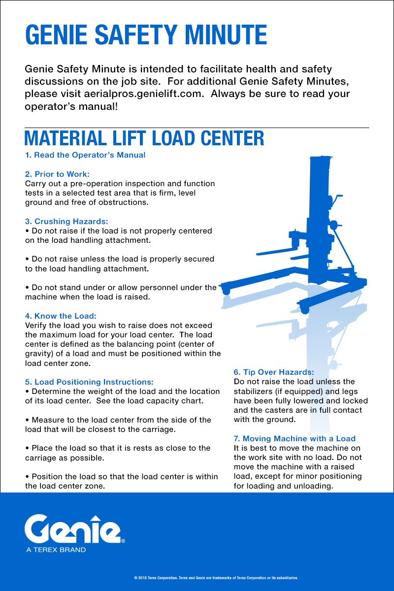 COPY IMAGE Genie Safety Minute: Material Lift Load Center Genie Safety Minute: Material Lift Load Center