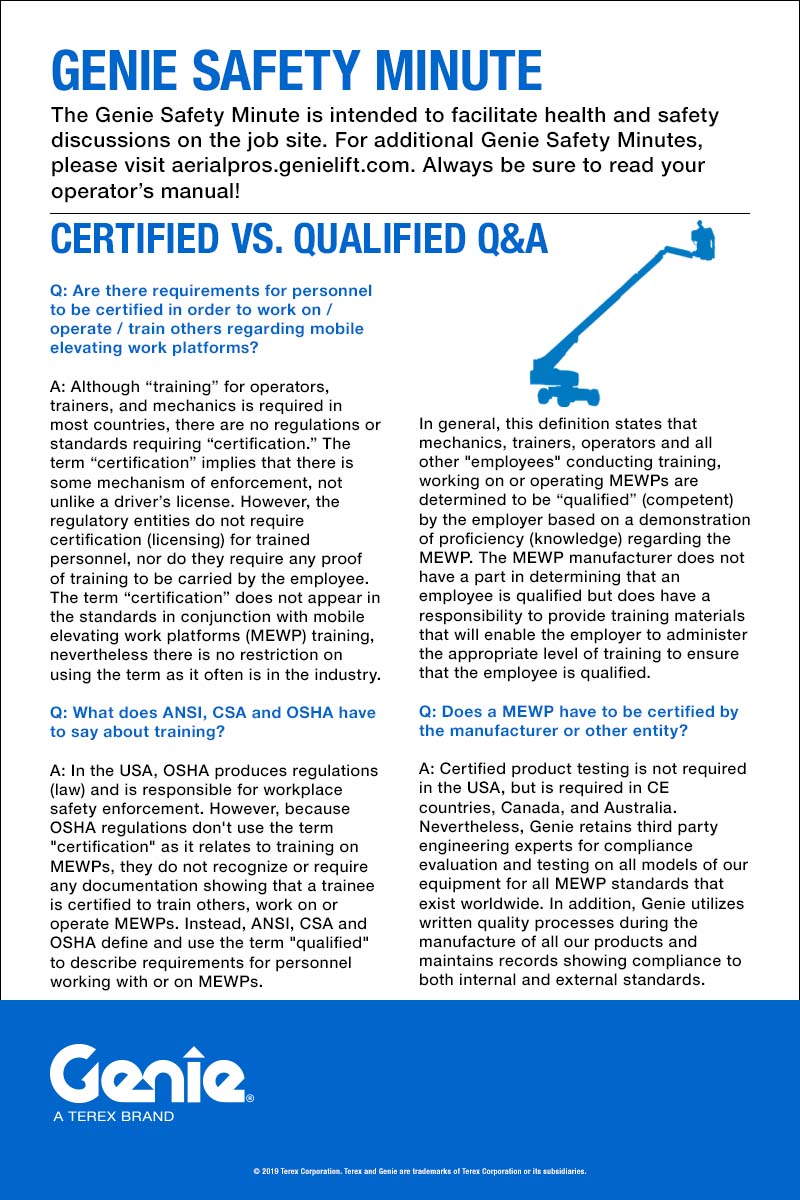 GENIE SAFETY MINUTE - Certified vs. Qualified