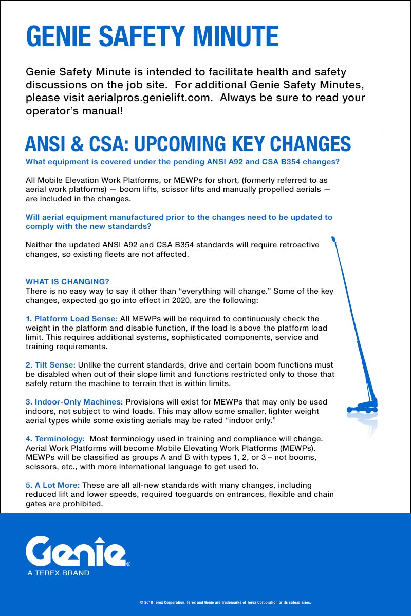 Genie Safety Minute: Key Upcoming ANSI & CSA Changes 