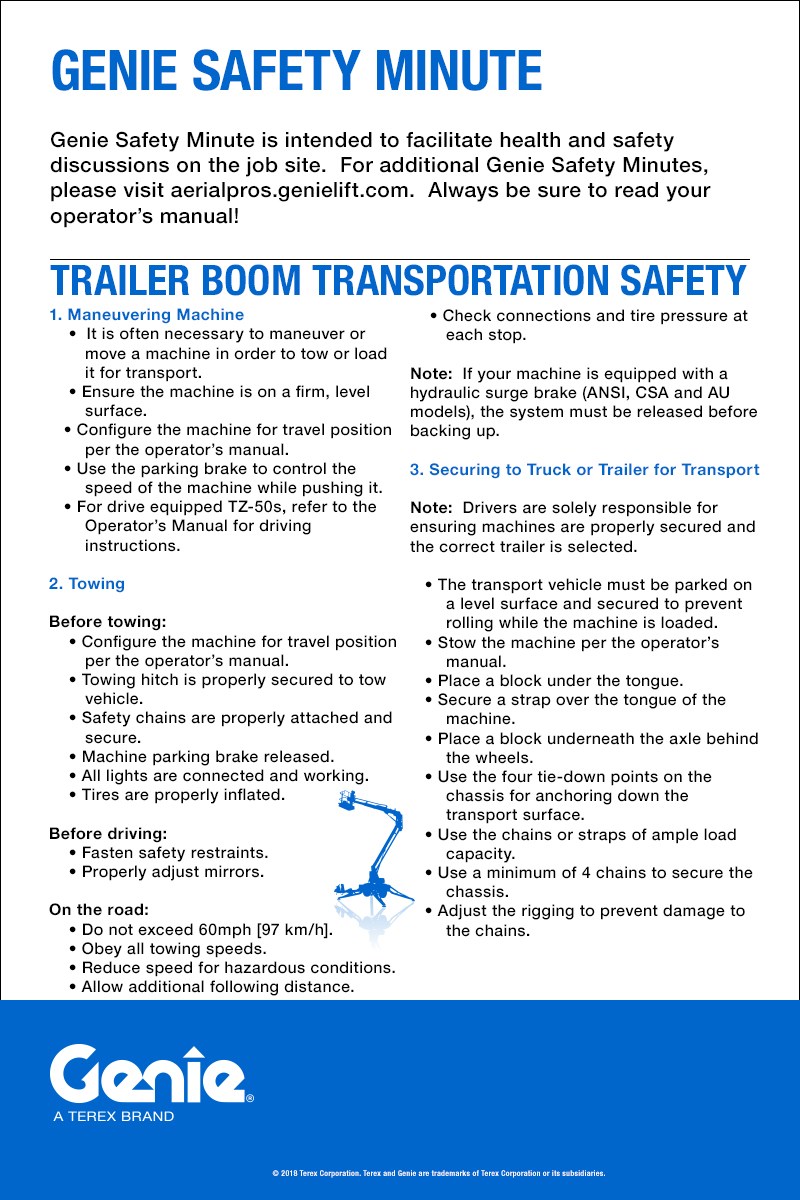 Genie Safety Minute: Trailer Boom Transportation Safety 